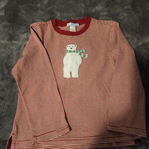 Janie and Jack Red Striped Top with Bear Patch